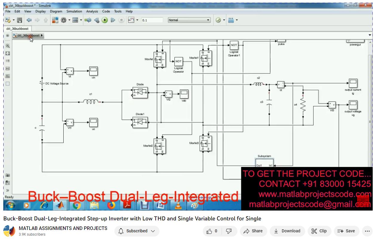 Buck-Boost Dual-Leg-Integrated Step-UP Inverter with Low THD and Single Variable Control for Single project simulation thumbnail for Power Electronics Engineering