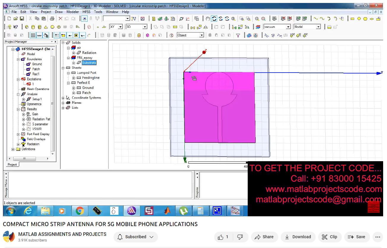 Compact Micro Strip Antenna For 5G Mobile Phone Applications project simulation thumbnail for Electromagnetics and RF Engineering