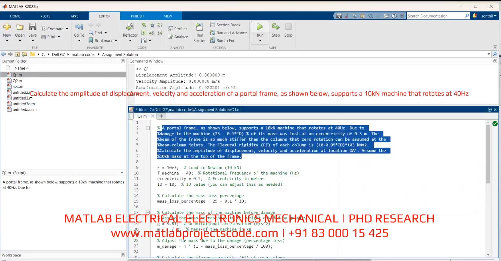 Calculate The Amplitude Of Displacement Velocity And Acceleration Of A Portal Frame As Shown Below Supports A 10Kn Machine That Rotates At 40Hz project thumbnail image