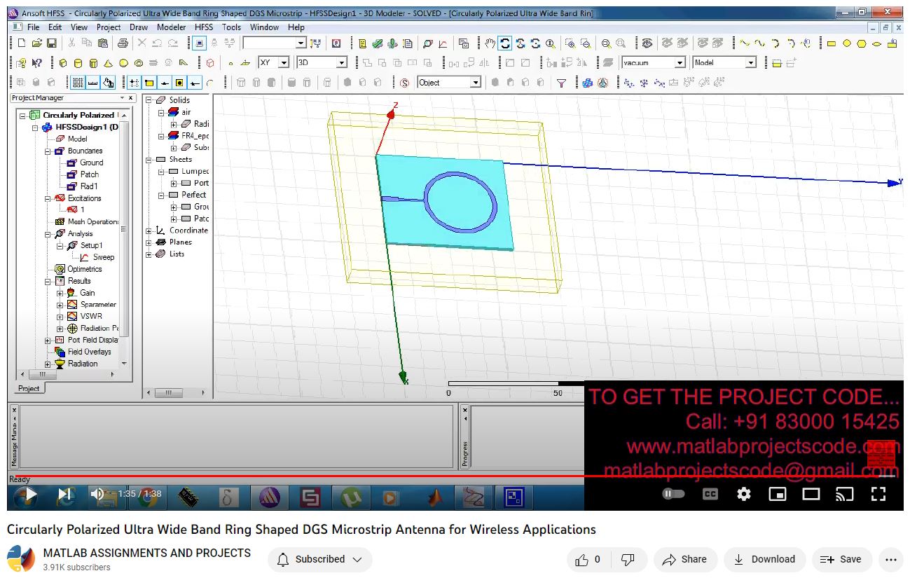 Circularly Polarized Ultra Wide Band Ring Shaped Dgs Microstrip Antenna For Wireless Applications project simulation thumbnail for Electromagnetics and RF Engineering