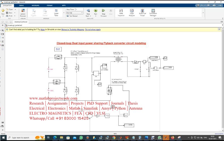 Closed loop dual input source DC DC Flyback converter using Matlab simulink