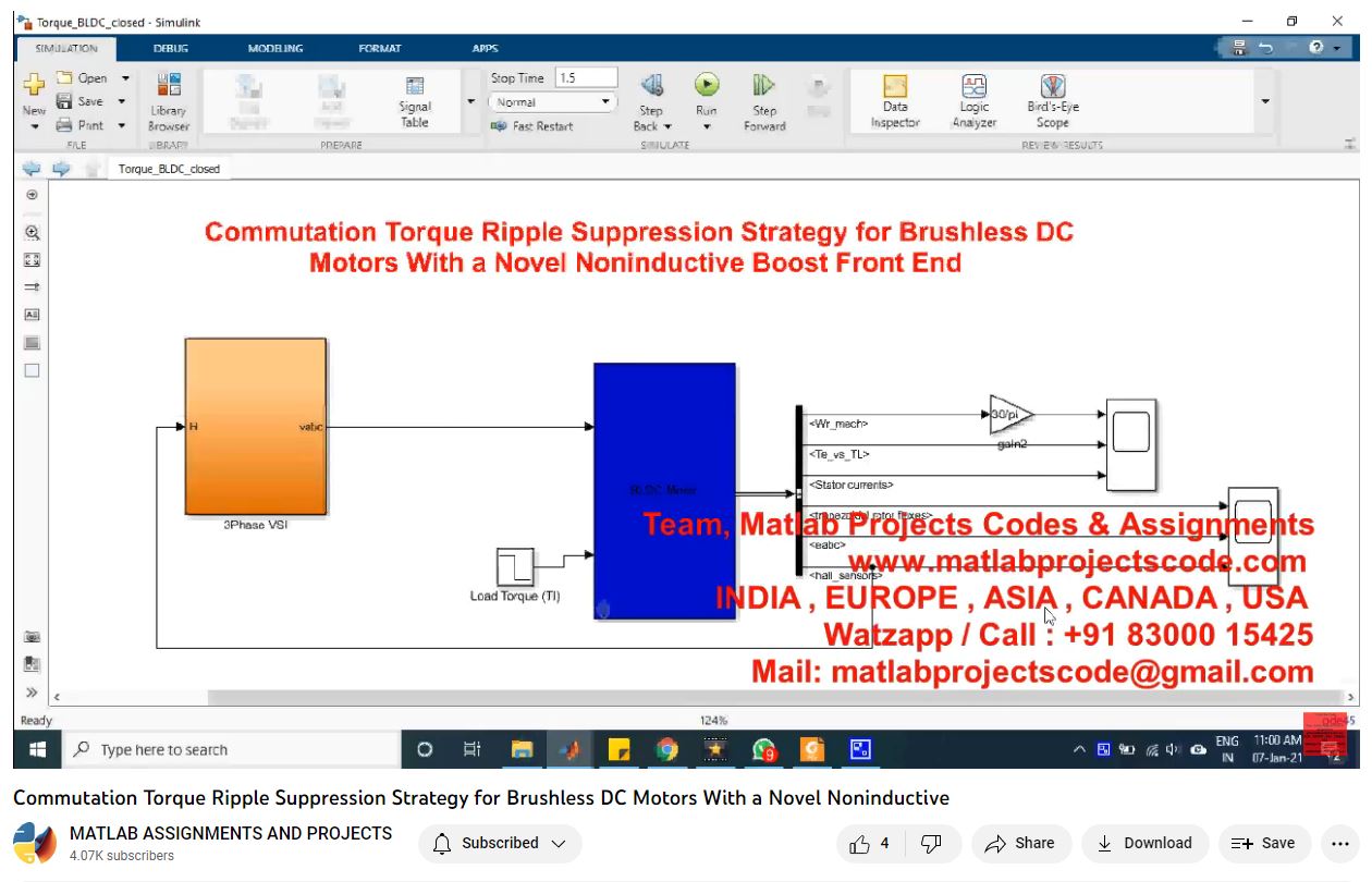 Commutation Torque Ripple Suppression Strategy For Brushless Dc Motors With A Novel Noninductive-Matlab Simulink-Electrical Assignments-Projects-Phd Research project simulation thumbnail for Mechanical, EV and Mechatronics Engineering