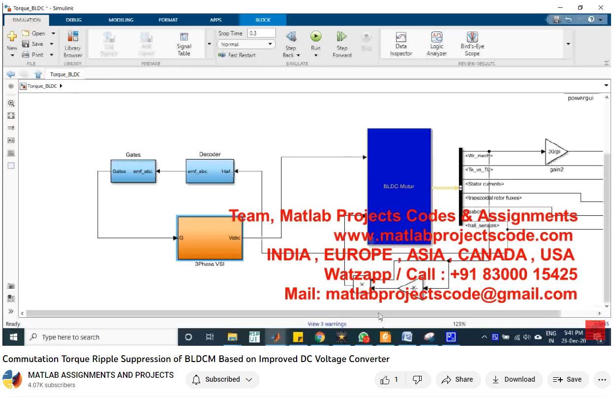 Commutation Torque Ripple Suppression Of Bldcm Based On Improved Dc Voltage Converter-Matlab Simulink-Electrical Assignments-Projects-Phd Research project simulation thumbnail for Mechanical, EV and Mechatronics Engineering