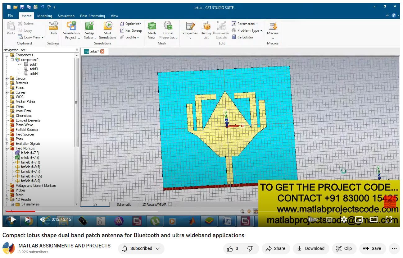 Compact Lotus Shape Dual Band Patch Antenna For Bluetooth And Ultra Wideband Applications project simulation thumbnail for Electromagnetics and RF Engineering