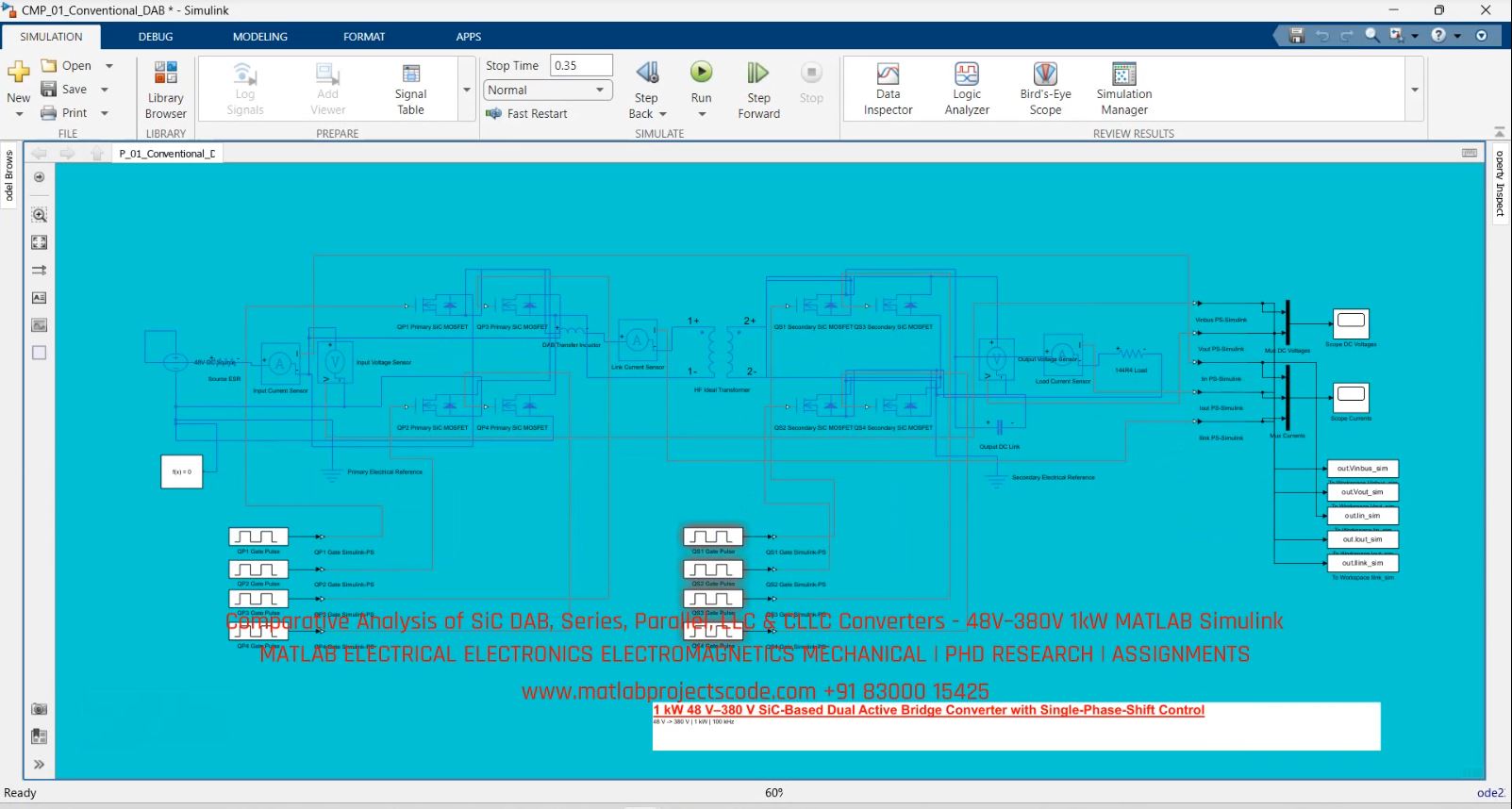 Comparative Analysis of SiC DAB, Series, Parallel, LLC & CLLC Converters - 48V–380V 1kW MATLAB Simulink project thumbnail image