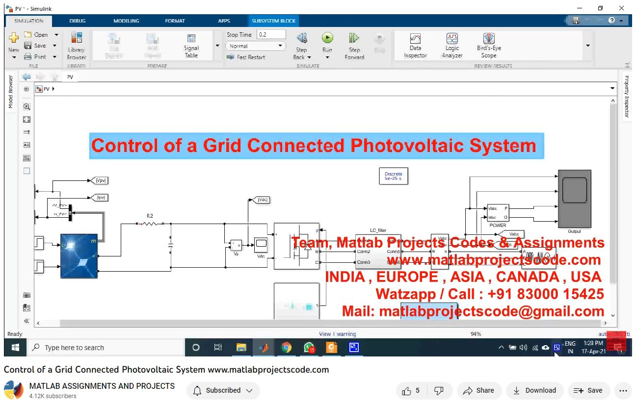 Control Of A Grid Connected Photovoltaic System project simulation thumbnail for Control Systems Engineering
