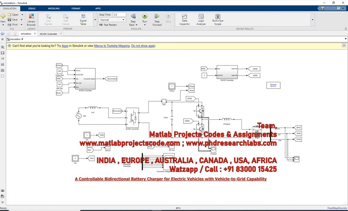 Controllable Bidirectional Battery Charger For Electric Vehicles With Vehicle-To-Grid Capability_V2G project simulation thumbnail for Mechanical, EV and Mechatronics Engineering