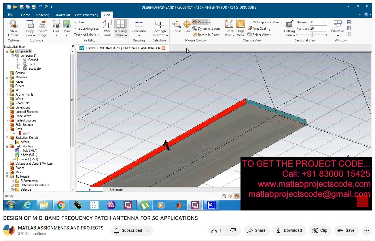 Design Of Mid-Band Frequency Patch Antenna For 5G Applications project simulation thumbnail for Electromagnetics and RF Engineering