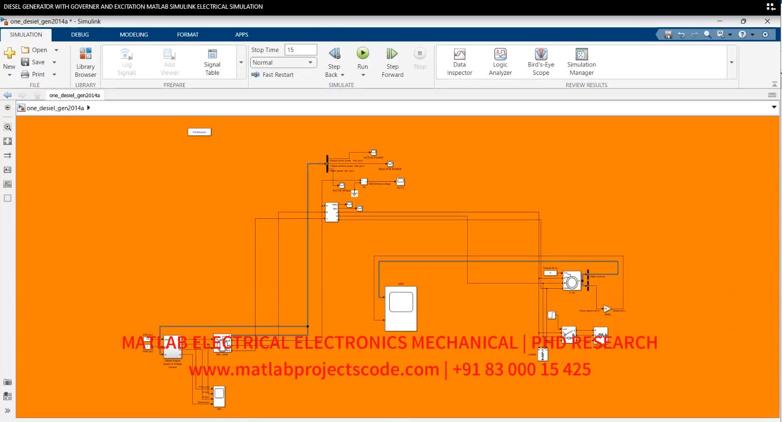 Diesel Generator With Governer And Excitation Matlab Simulink Electrical Simulation project simulation thumbnail for Electrical Engineering