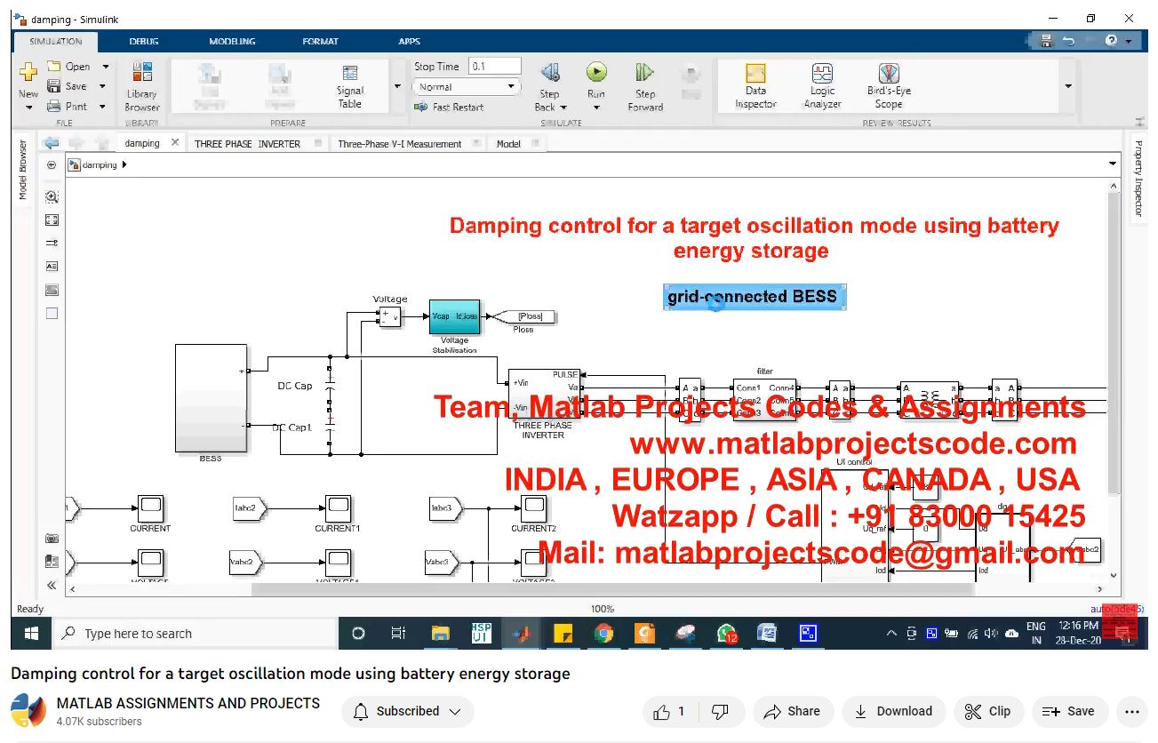 Damping Control For A Target Oscillation Mode Using Battery Energy Storage-Matlab Simulink-Electrical Assignments-Projects-Phd Research project simulation thumbnail for Renewable Energy Engineering
