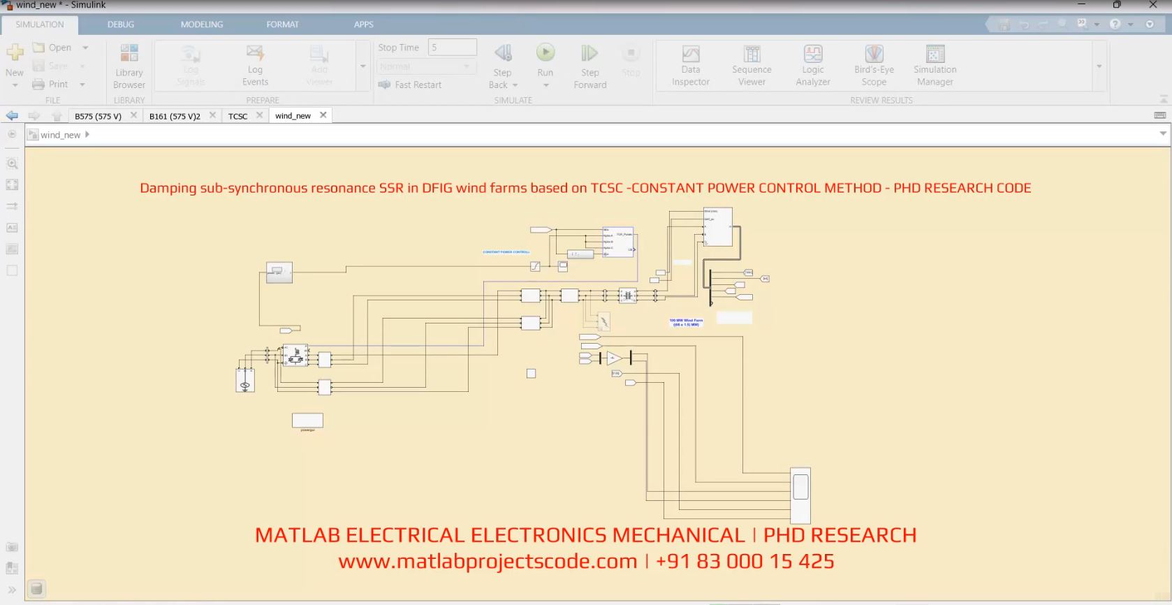 Damping Sub-Synchronous Resonance Ssr In Dfig Wind Farms Based On Tcsc -Constant Power Control Method - Phd Research Code project simulation thumbnail for Renewable Energy Engineering
