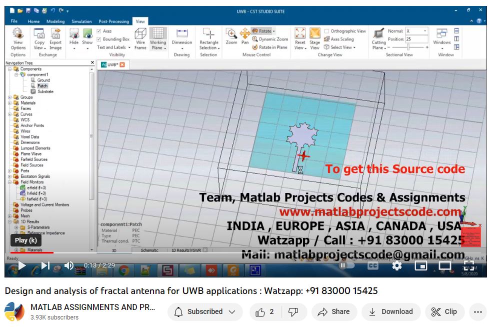 Design And Analysis Of Fractal Antenna For Uwb Applications project simulation thumbnail for Electromagnetics and RF Engineering