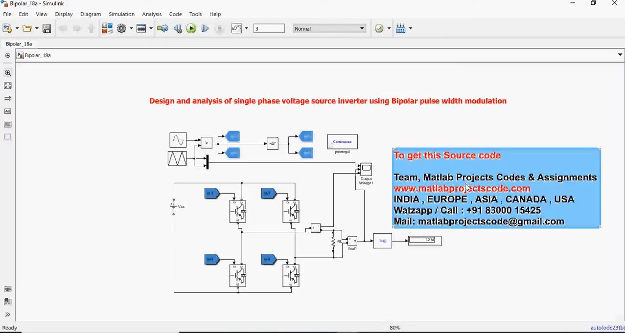 Design And Analysis Of Single Phase Voltage Source Inverter Using Bipolar Pulse Width Modulation project simulation thumbnail for Power Electronics Engineering