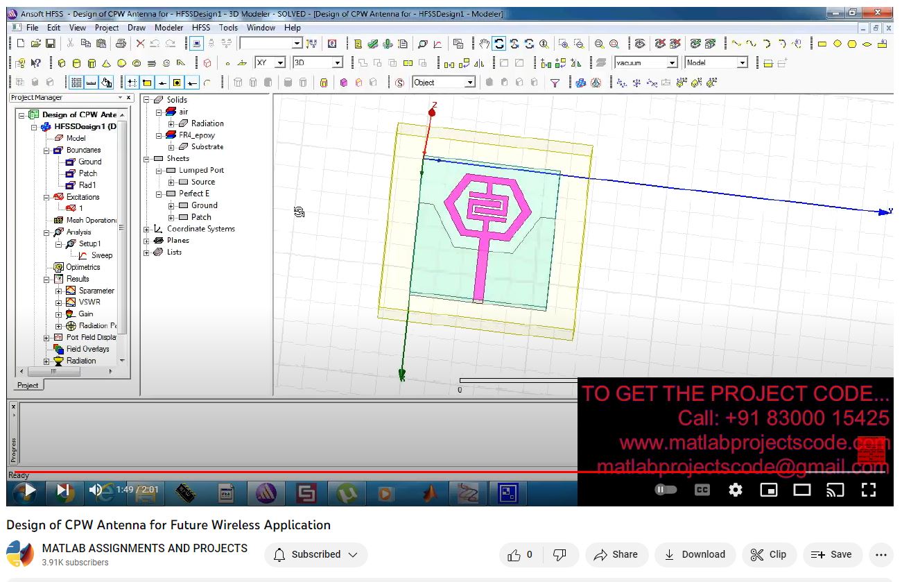 Design Of Cpw Antenna For Future Wireless Application project simulation thumbnail for Electromagnetics and RF Engineering