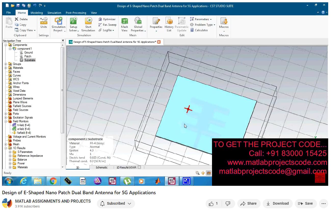 Design Of E-Shaped Nano Patch Dual Band Antenna For 5G Applications project simulation thumbnail for Electromagnetics and RF Engineering