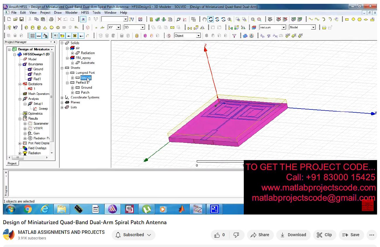 Design Of Miniaturized Quad-Band Dual-Arm Spiral Patch Antenna project simulation thumbnail for Electromagnetics and RF Engineering