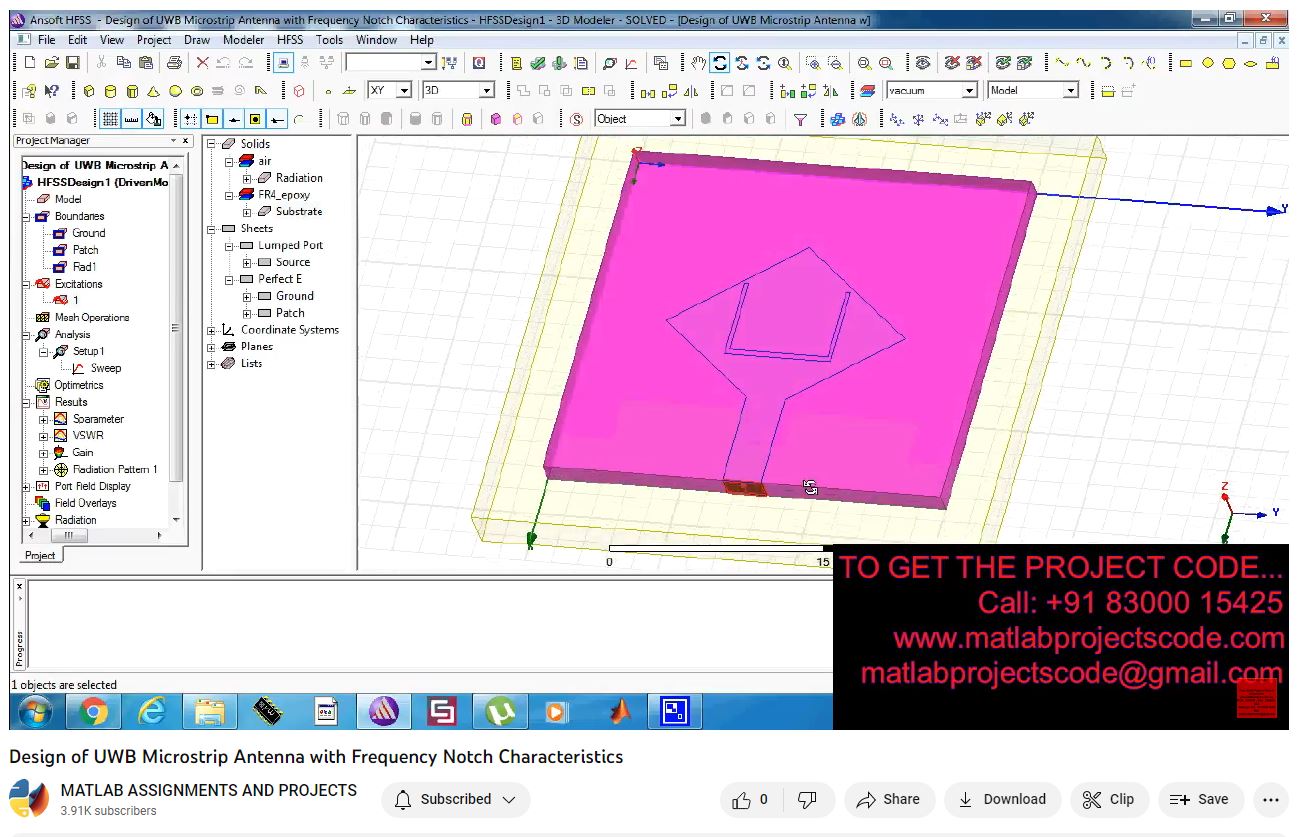 Design Of Uwb Microstrip Antenna With Frequency Notch Characteristics project simulation thumbnail for Electromagnetics and RF Engineering