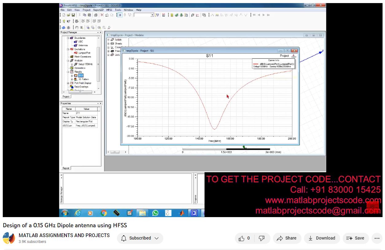 Design Of A 0 15 Ghz Dipole Antenna Using Hfss project simulation thumbnail for Electromagnetics and RF Engineering