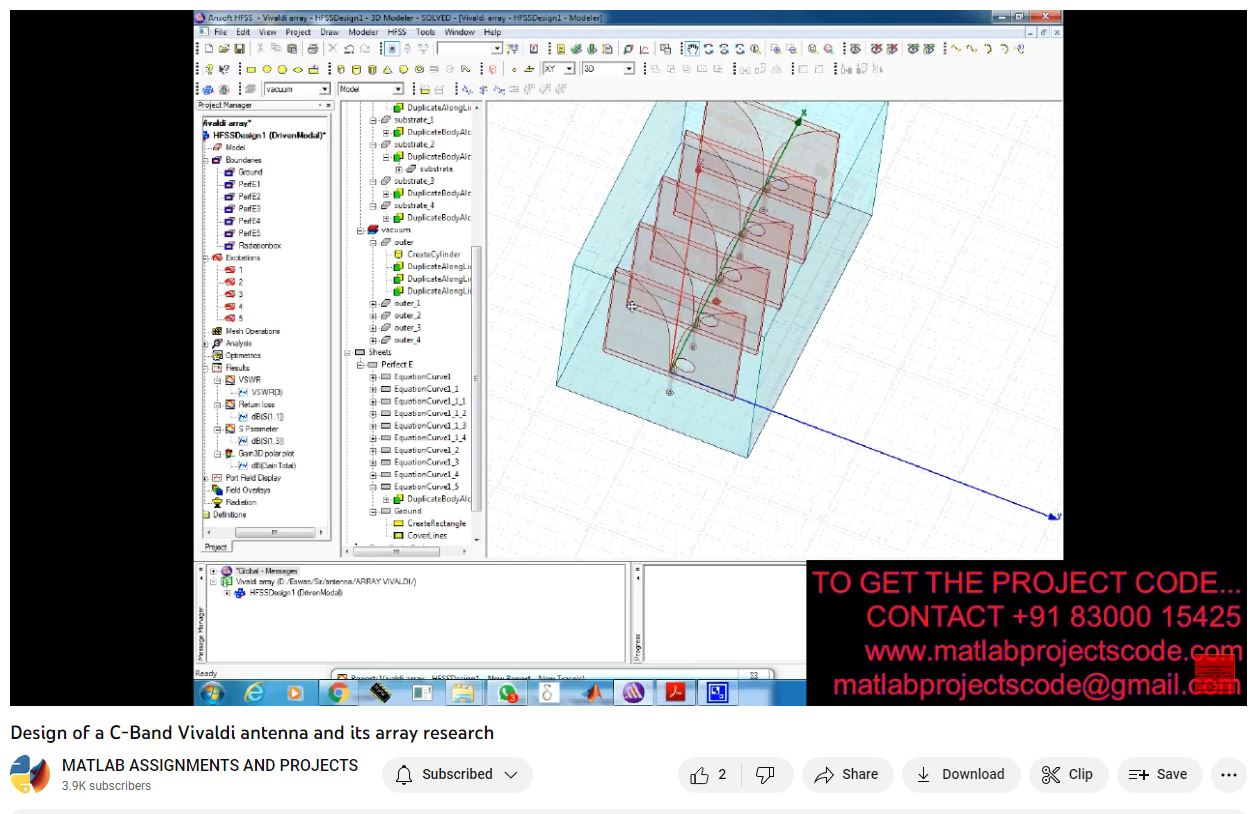 Design Of A C-Band Vivaldi Antenna And Its Array Research project simulation thumbnail for Electromagnetics and RF Engineering