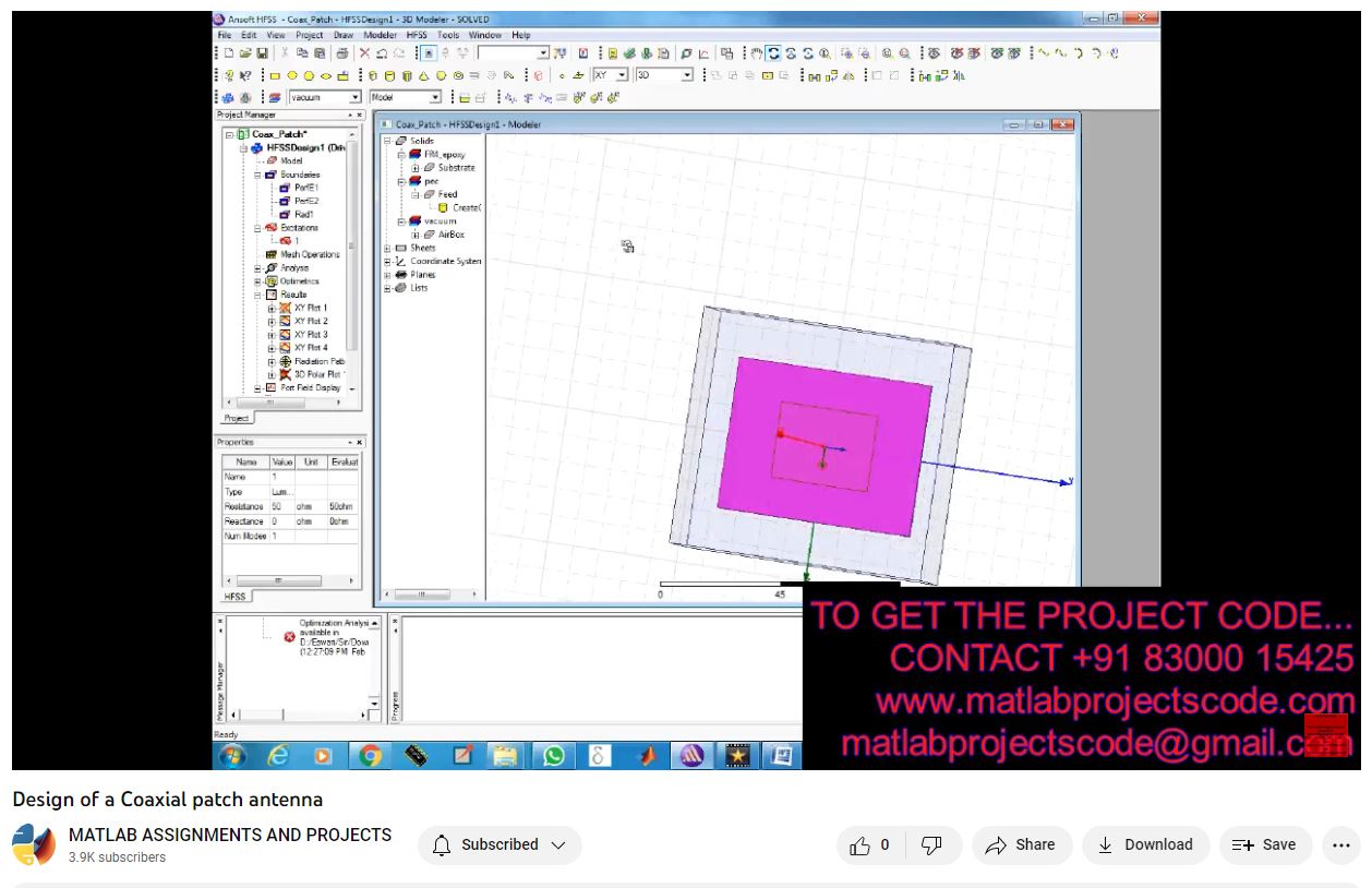 Design of a Coaxial Patch Antenna project simulation thumbnail for Electromagnetics and RF Engineering