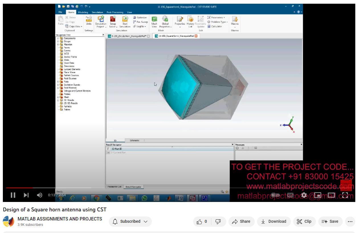 Design of a Square Horn Antenna using CST project simulation thumbnail for Electromagnetics and RF Engineering