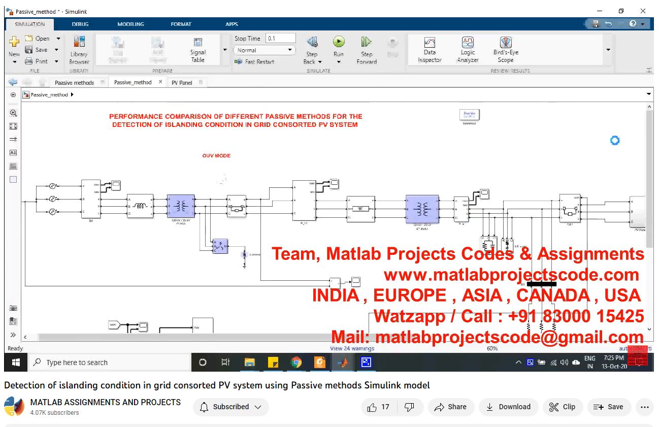 Detection Of Islanding Condition In Grid Consorted Pv System Using Passive Methods Simulink Model-Matlab Simulink-Electrical Assignments-Projects-Phd Research project simulation thumbnail for Renewable Energy Engineering