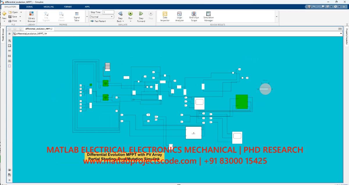 Differential Evolution Mppt With Pv Array Partial Shading Dual Mutation - Electrical Matlab Simulation project simulation thumbnail for Electromagnetics and RF Engineering