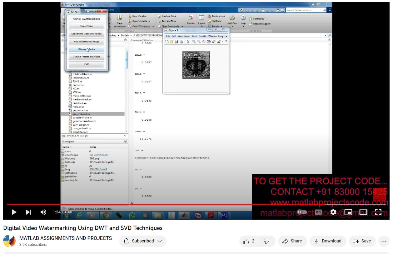 Digital Video Watermarking Using Dwt And Svd Techniques project simulation thumbnail for Signal Processing and AI Engineering
