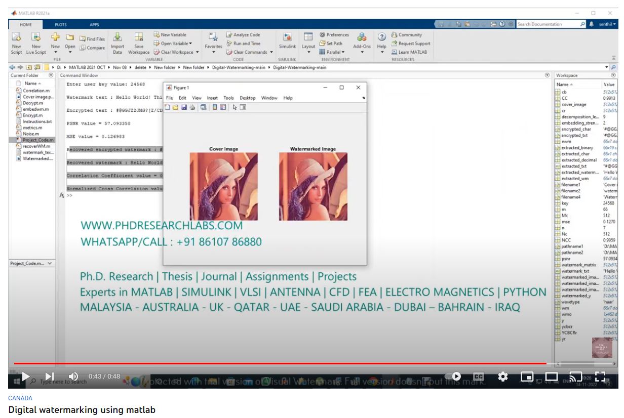 Digital Watermarking Using Matlab project simulation thumbnail for Signal Processing and AI Engineering