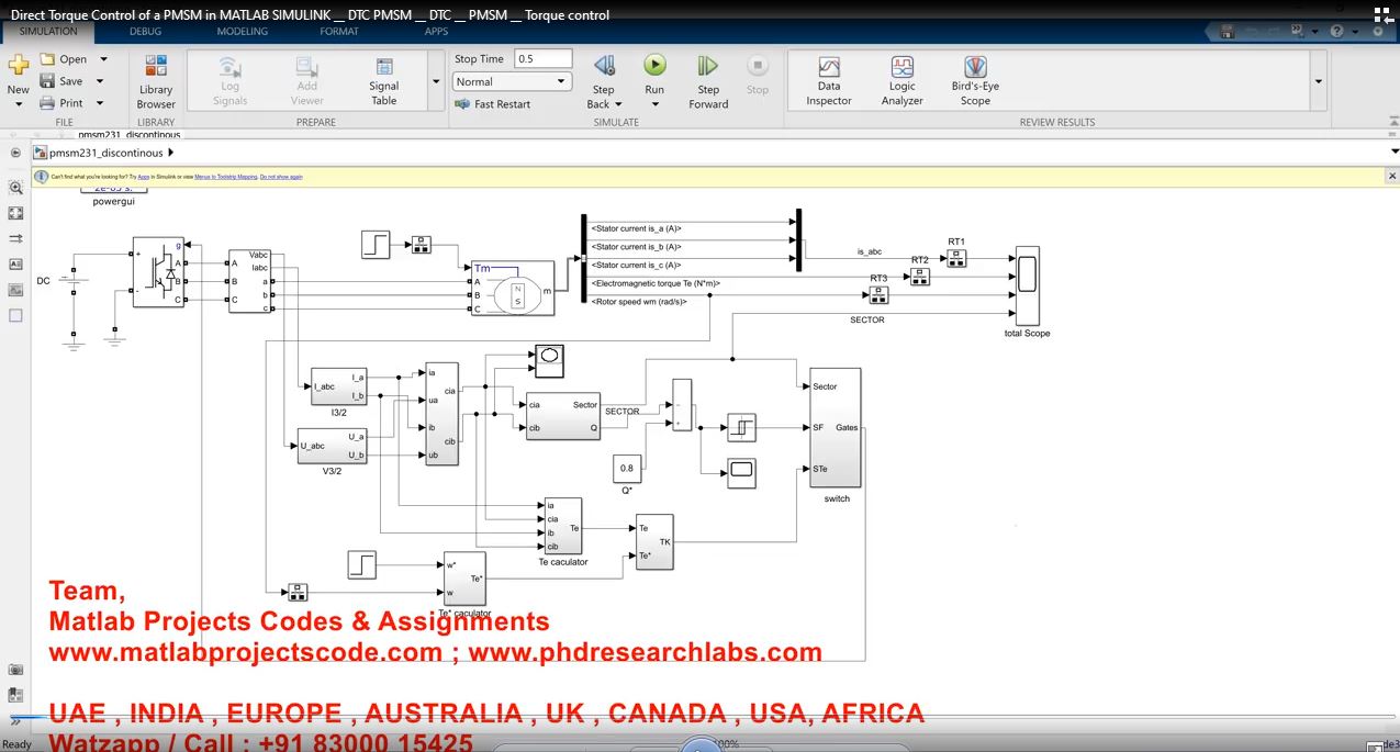 Direct Torque Control Of A Pmsm In Matlab Simulink __ Dtc Pmsm __ Dtc __ Pmsm __ Torque Control project simulation thumbnail for Mechanical, EV and Mechatronics Engineering