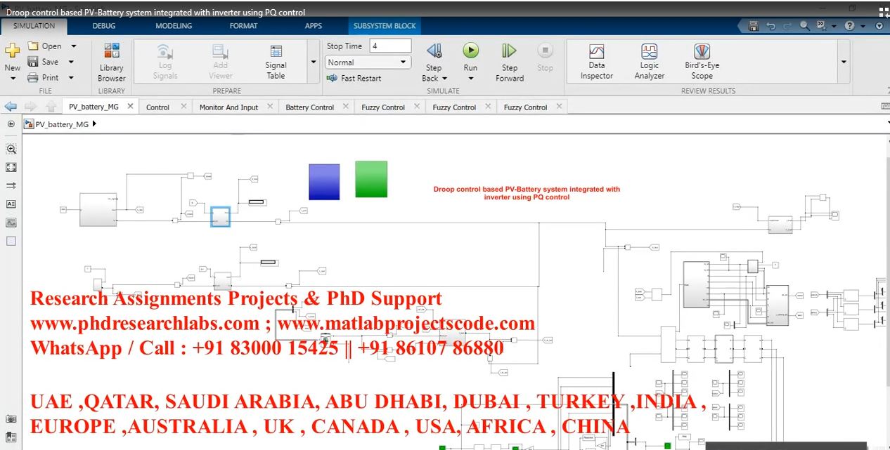 Droop Control Based Pv-Battery System Integrated With Inverter Using Pq Control project simulation thumbnail for Renewable Energy Engineering