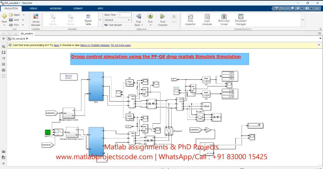 Droop Control Simulation Using The Pf-Qe Drop Matlab Simulink Simulation project simulation thumbnail for Control Systems Engineering