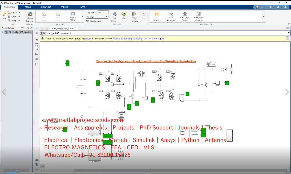 Dual Active Bridge Multilevel Inverter Matlab Simulink Simulation project simulation thumbnail for Power Electronics Engineering