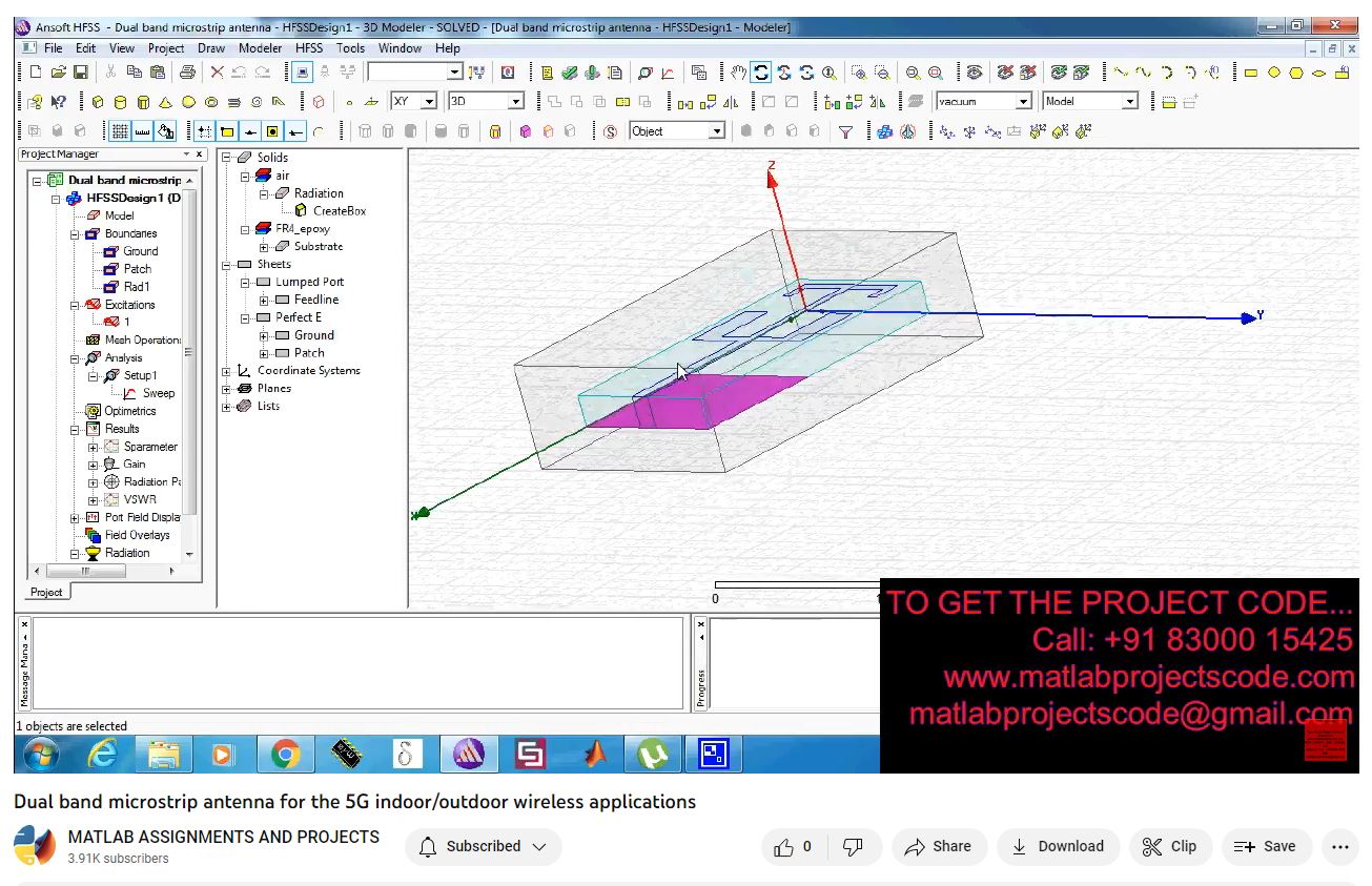 Dual Band Microstrip Antenna For The 5G Indoor_Outdoor Wireless Applications project simulation thumbnail for Electromagnetics and RF Engineering
