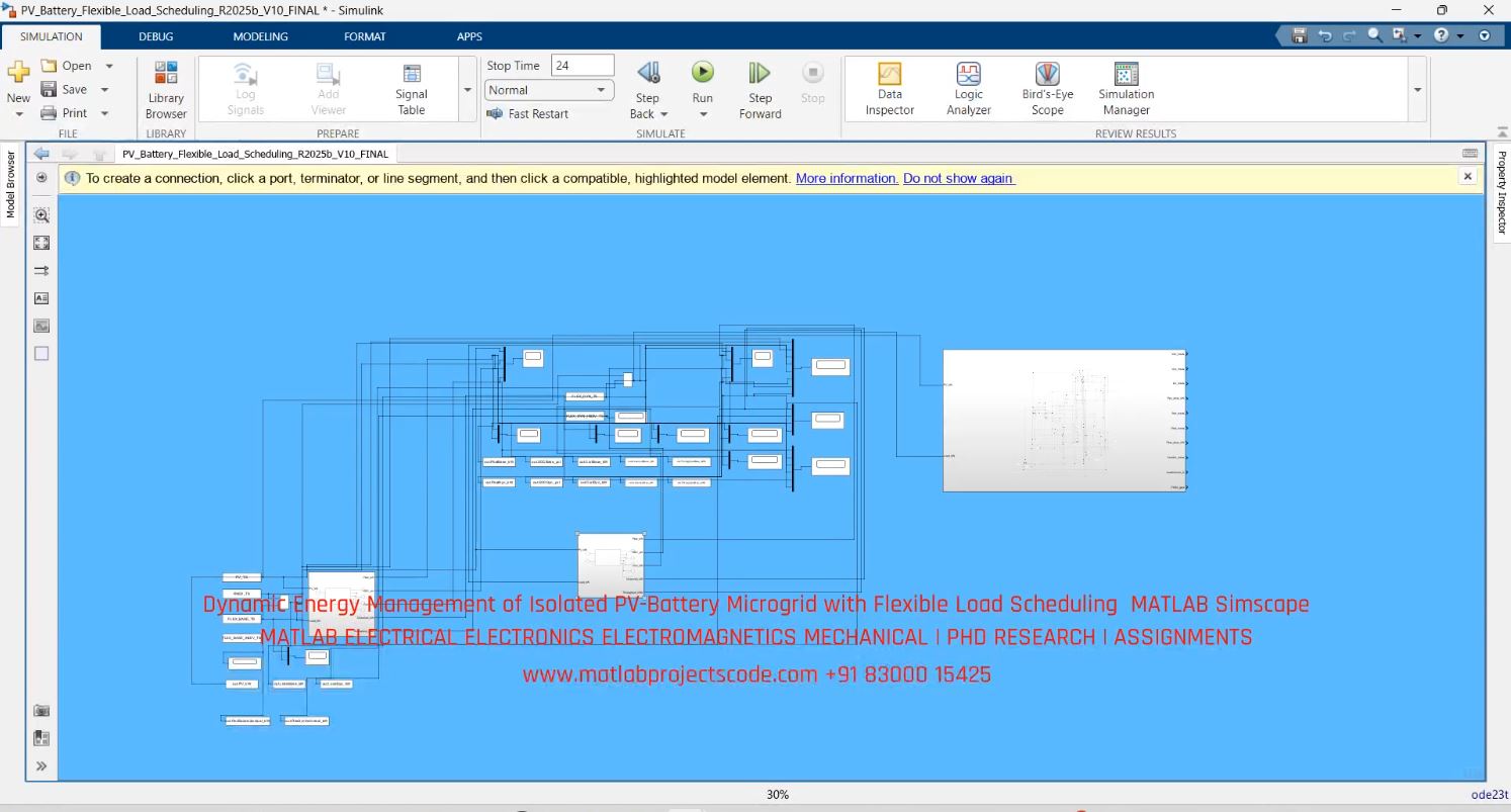 Dynamic Energy Management of Isolated PV-Battery Microgrid with Flexible Load Scheduling MATLAB Simscape project thumbnail image
