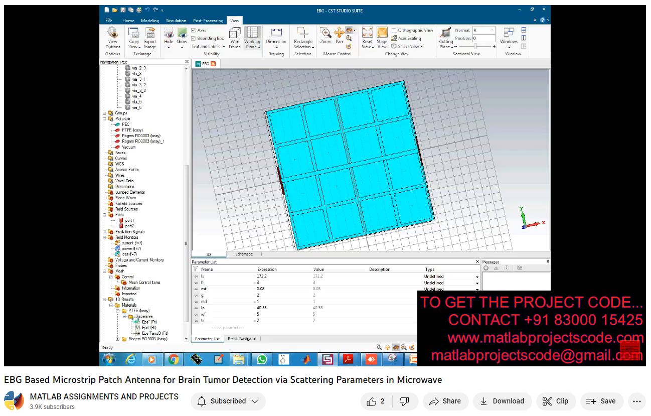 Ebg Based Microstrip Patch Antenna For Brain Tumor Detection Via Scattering Parameters In Microwave project simulation thumbnail for Electromagnetics and RF Engineering