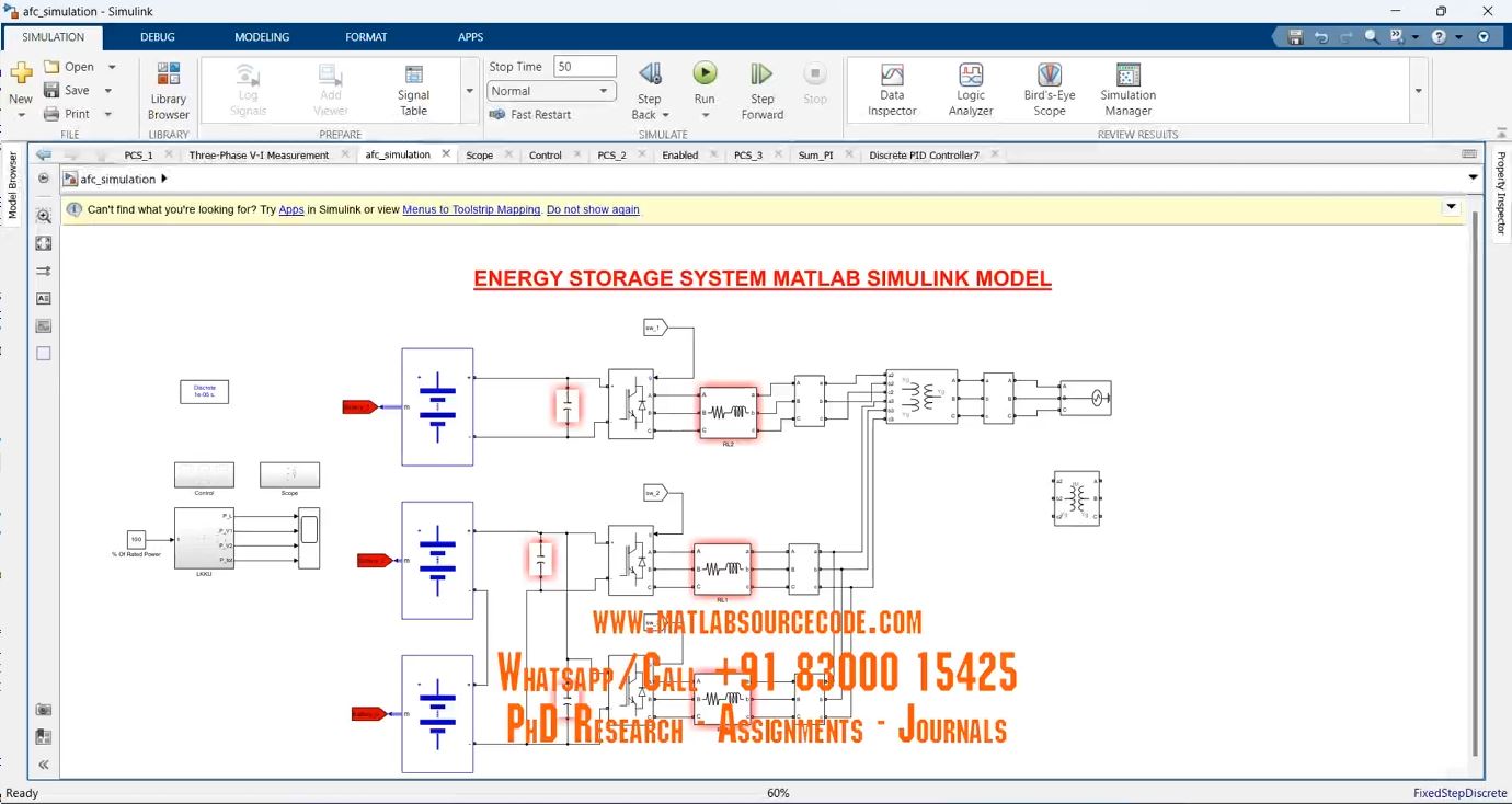 Energy Storage System -Matlab Simulink Electrical Simulation project simulation thumbnail for Renewable Energy Engineering