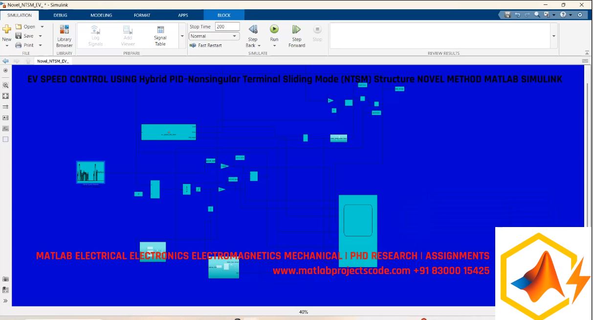 Ev Speed Control Using Hybrid Pid Nonsingular Terminal Sliding Mode Ntsm Structure Novel Method Matlab Simulink project thumbnail image
