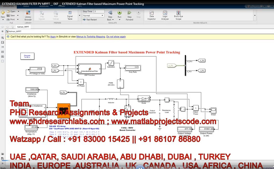 Extended Kalman Filter Pv Mppt __ Ekf __ Extended Kalman Filter Based Maximum Power Point Tracking project simulation thumbnail for Renewable Energy Engineering