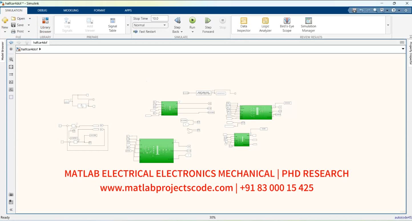 Electrical Automobile Simulation Of Half-Car Suspension For Four Degrees Of Freedom Vehicle project simulation thumbnail for Mechanical, EV and Mechatronics Engineering