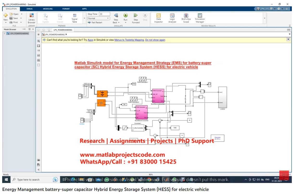 Energy Management Strategy Ems For Battery-Super Capacitor Sc Hybrid Energy Storage System Hess For Electric Vehicle-Matlab Simulink Model project simulation thumbnail for Renewable Energy Engineering