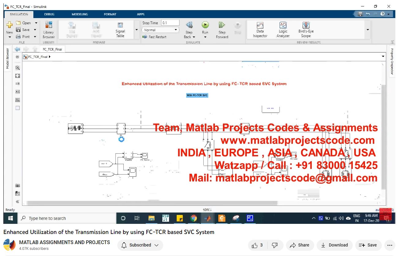 Enhanced Utilization Of The Transmission Line By Using Fc Tcr Based Svc System-Matlab Simulink-Electrical Assignments-Projects-Phd Research project simulation thumbnail for Electrical Engineering