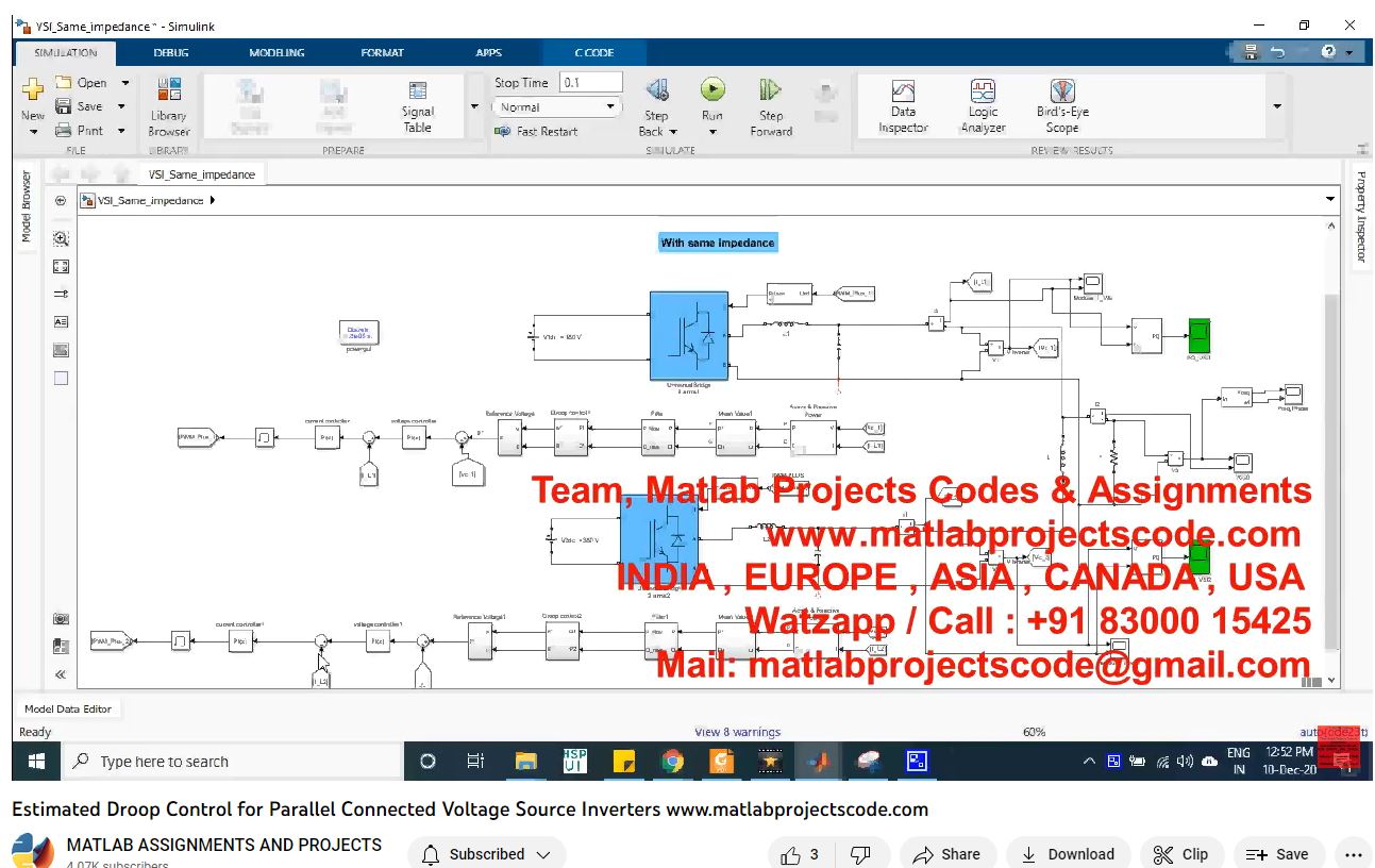 Estimated Droop Control For Parallel Connected Voltage Source Inverters-Matlab Simulink-Electrical Assignments-Projects-Phd Research project simulation thumbnail for Power Electronics Engineering