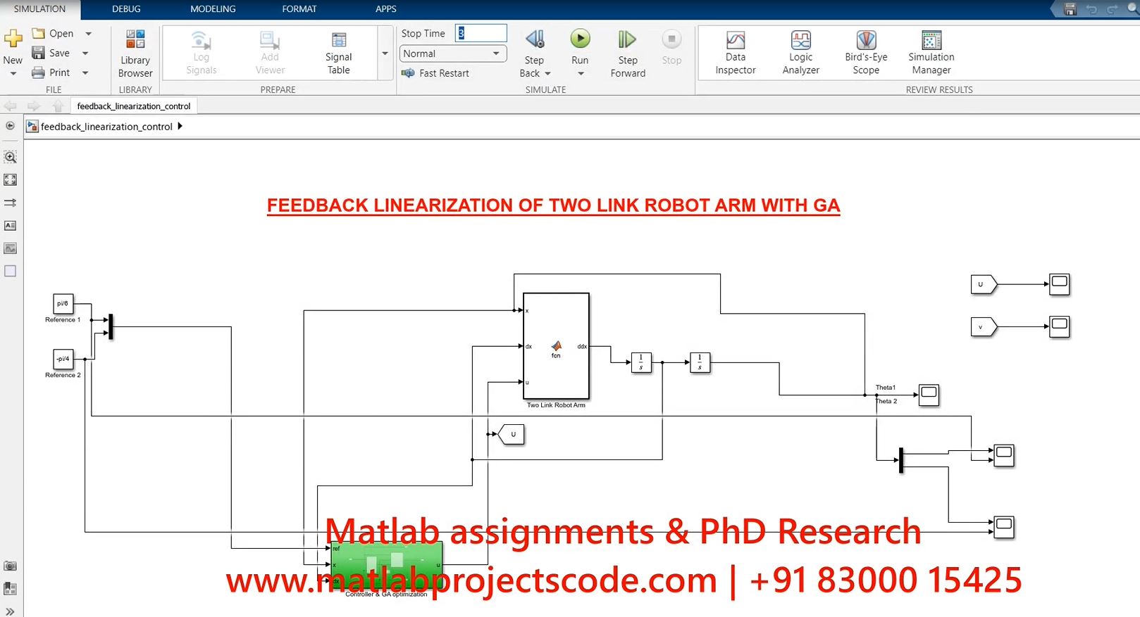 Feedback Linearization Of Two Link Robot Arm With Ga - Matlab Simulink Electrical Simulation project simulation thumbnail for Mechanical, EV and Mechatronics Engineering