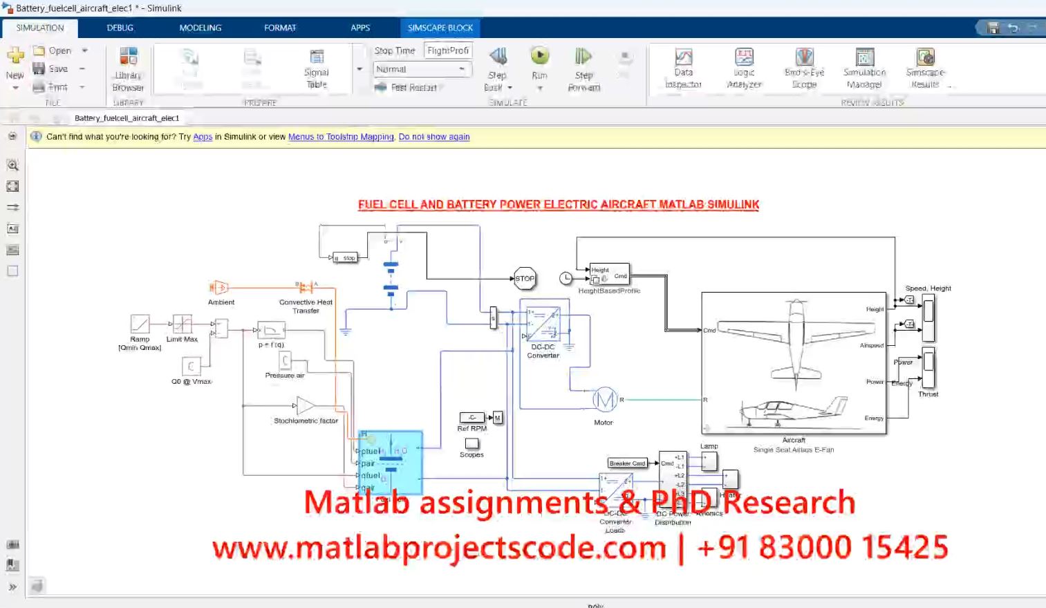 Fuel Cell And Battery Power Electric Aircraft Matlab Simulink-Electric Vehicle project simulation thumbnail for Renewable Energy Engineering