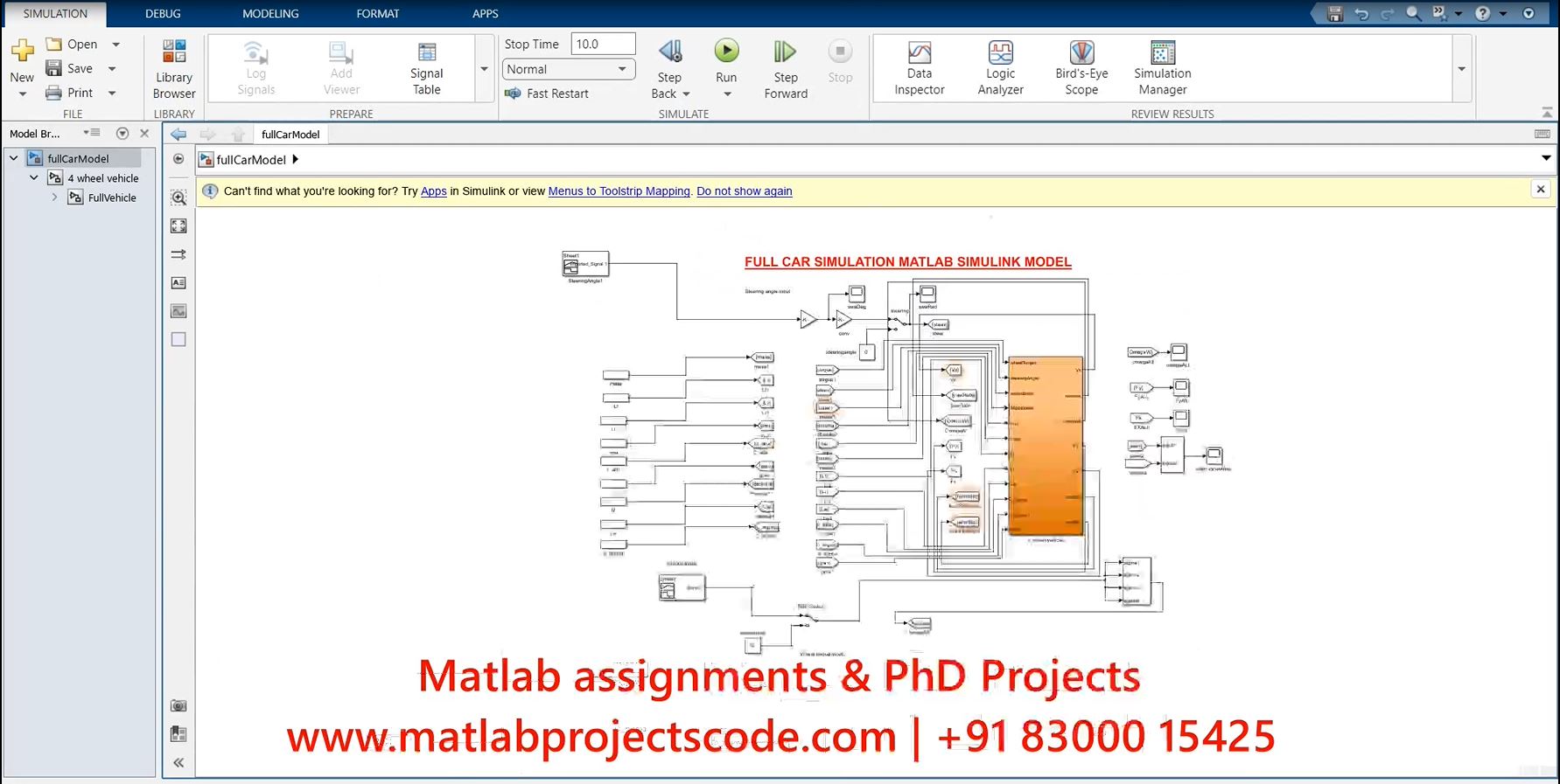 Full Car Simulation -Matlab Simulink Assignment project simulation thumbnail for Electrical Engineering