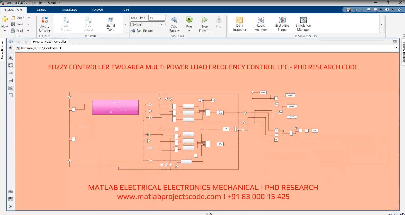 Fuzzy Controller Two Area Multi Power Load Frequency Control Lfc - Phd Research Code project simulation thumbnail for Renewable Energy Engineering