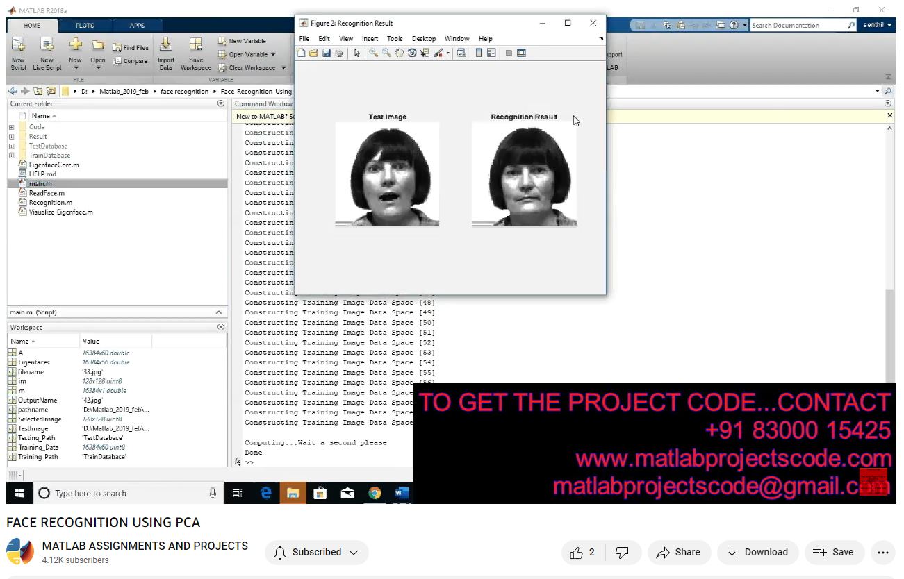 Face recognition using PCA matlab project code
