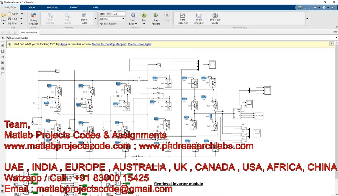 Five Level Inverter Module - Matlab - Simulink - Simulation - Five Level - Inverter project simulation thumbnail for Power Electronics Engineering