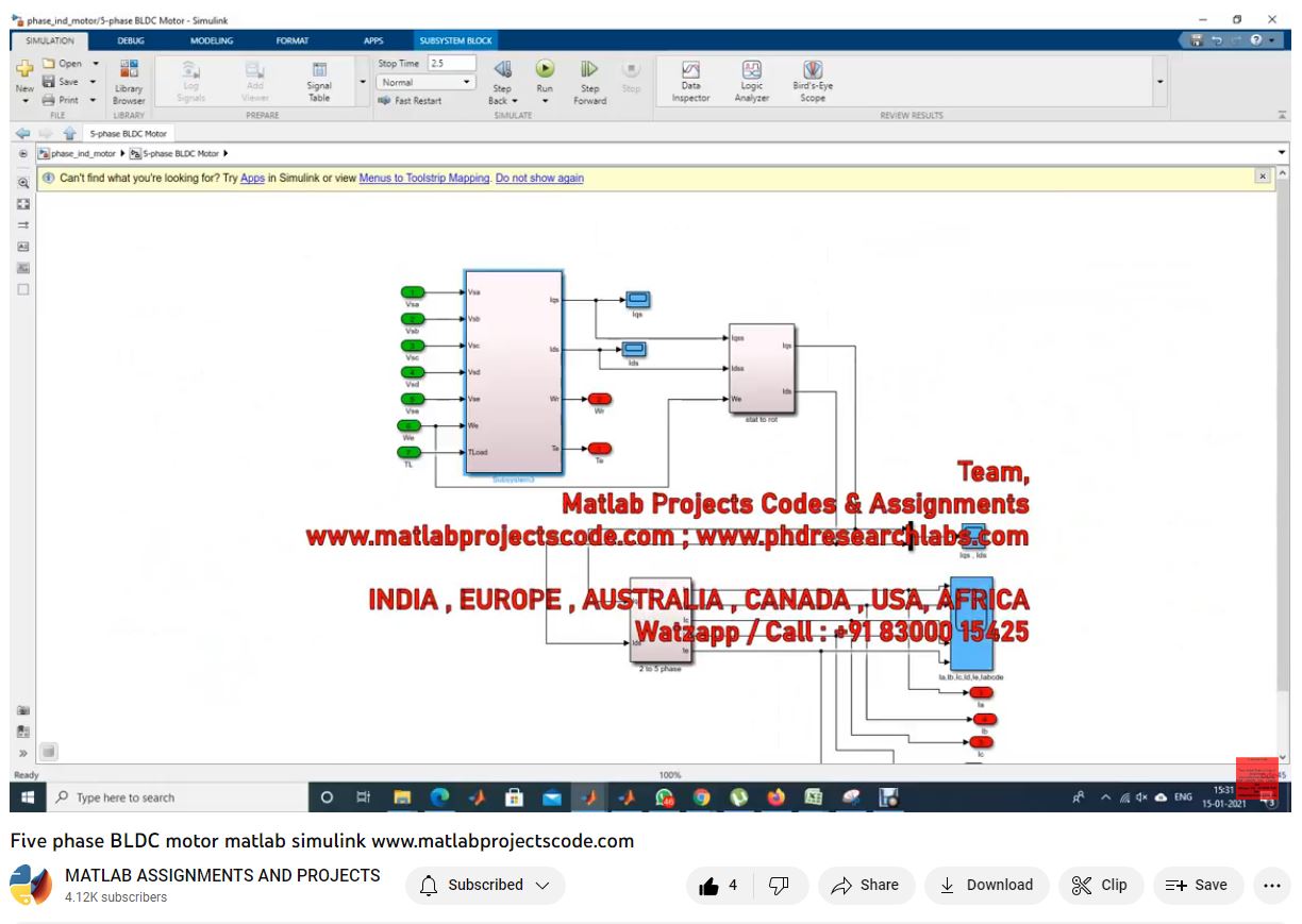 Five Phase Bldc Motor Matlab Simulink project simulation thumbnail for Mechanical, EV and Mechatronics Engineering